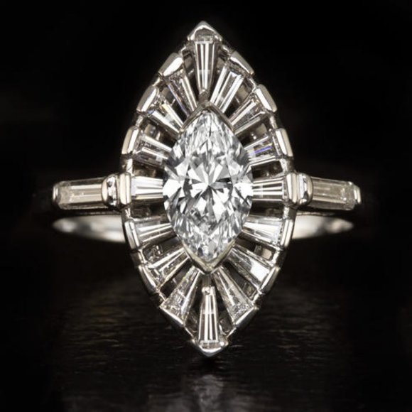 Unbranded Jewelry - - 1.96ct VINTAGE MARQUISE CUT H SI1 DIAMOND CERTIFIED RETRO OVAL COCKTAIL RING -